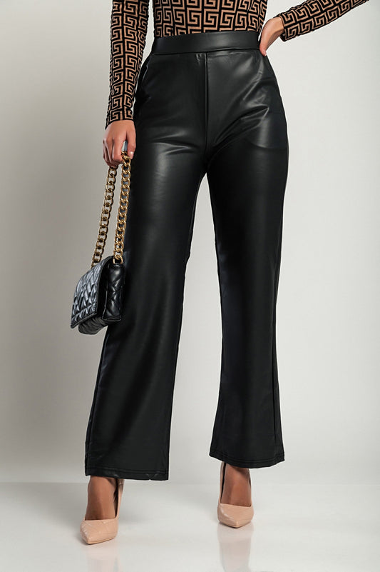 Faux leather Bell pants, black.