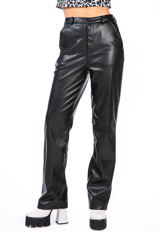 Faux Leather High Waist Straight Trousers