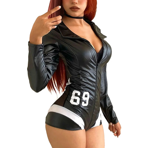 Frauen Sexy Biker Racing Uniform Erotische Dessous Leder Catsuit Sexy 