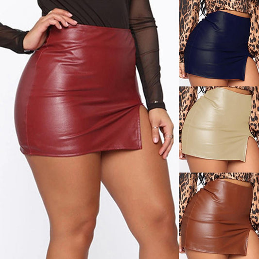 Night Clubwear Skirts Pure Color Pu-leather