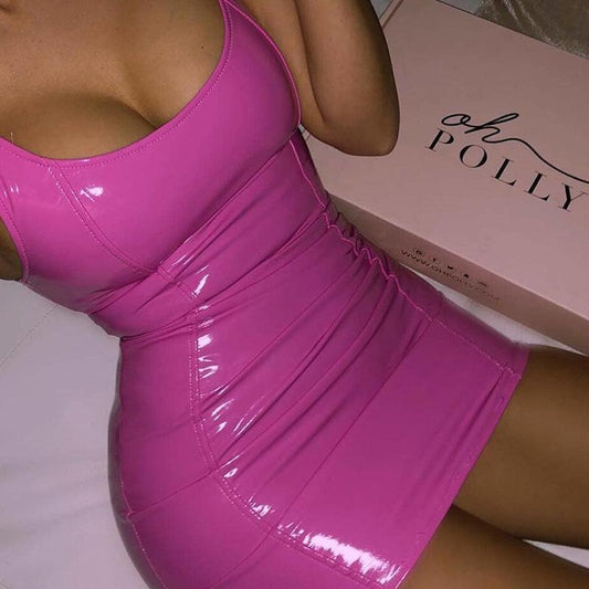 womens fashion sexy wet look latex dress leather night lady club Mini